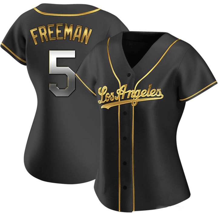 Women's  Los Angeles Dodgers #5 Freddie Freeman Black Golden Jersey