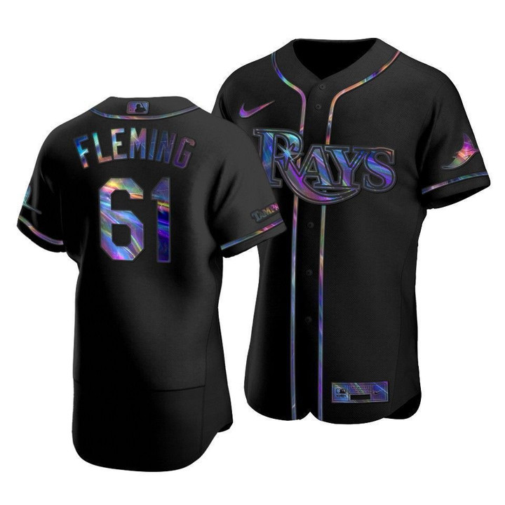 Men's Tampa Bay Rays Josh Fleming #61 Iridescent Logo Holographic Limited Jersey Black , MLB Jersey