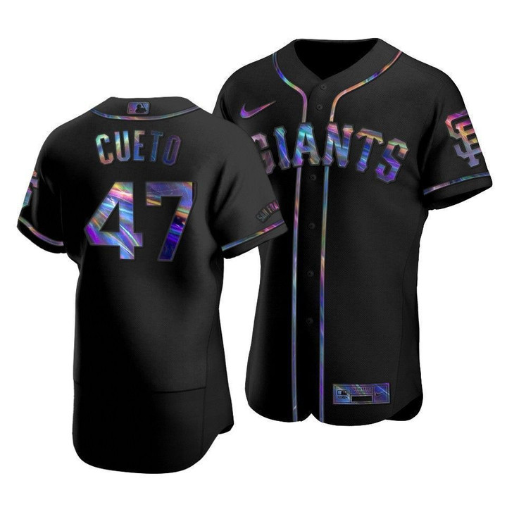 Men's  San Francisco Giants Johnny Cueto #47 Iridescent Logo Holographic Limited  Jersey Black , MLB Jersey