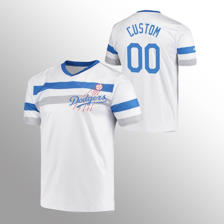 Men's Los Angeles Dodgers Custom White Cooperstown Collection V-Neck Jersey
