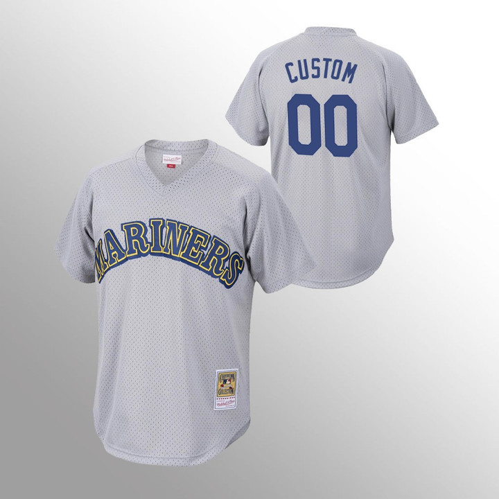 Men's  Seattle Mariners #00 Custom Charcoal Mesh Batting Practice Cooperstown Collection Jersey
