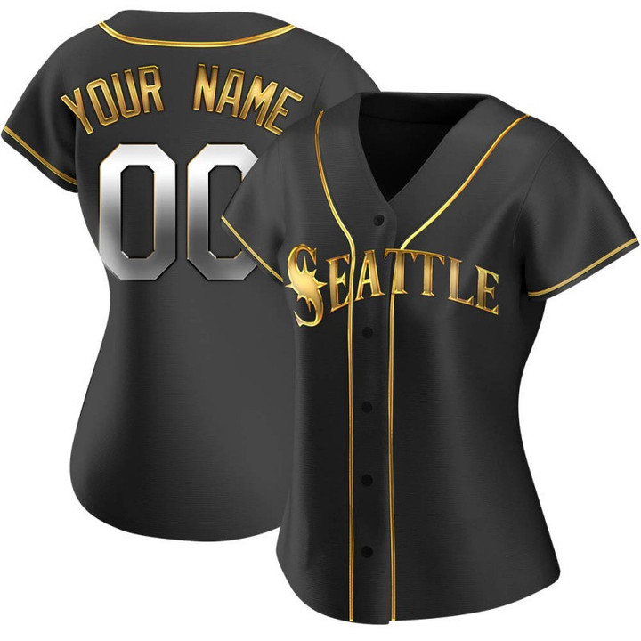 Women's Custom  Seattle Mariners Alternate Jersey - Black Golden Replica