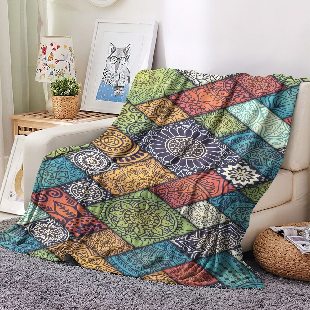 Abstract Baby Fleece Blanket, Mandal Pattern Sofa Throw Fleece Blanket, Mandala Abstract Fleece Blanket, Gifts for Mandala