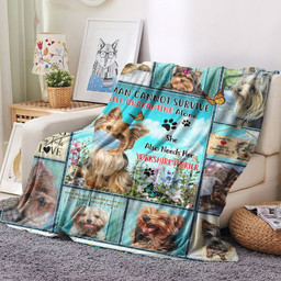 A Woman Cannot Survive On Self Quarantine Alone She Also Needs Her Yorkshire Terrier Fleece Blanket, Gifts for Yorkshire Terrier