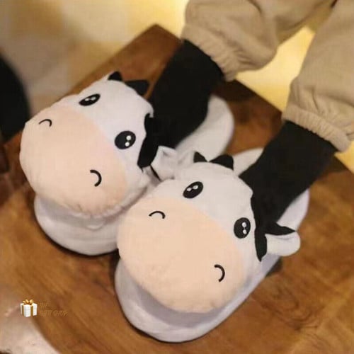 Cows Plush Slippers Move Open Mouth Winter Warm 2
