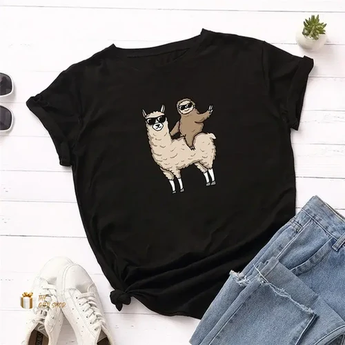 Sloth Alpaca Print T-Shirt 1
