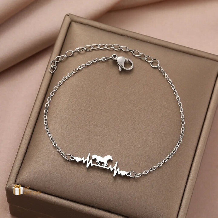 Stainless Steel Bracelets Heartbeat Lightning Horse Pendant Chains Charms Bracelet