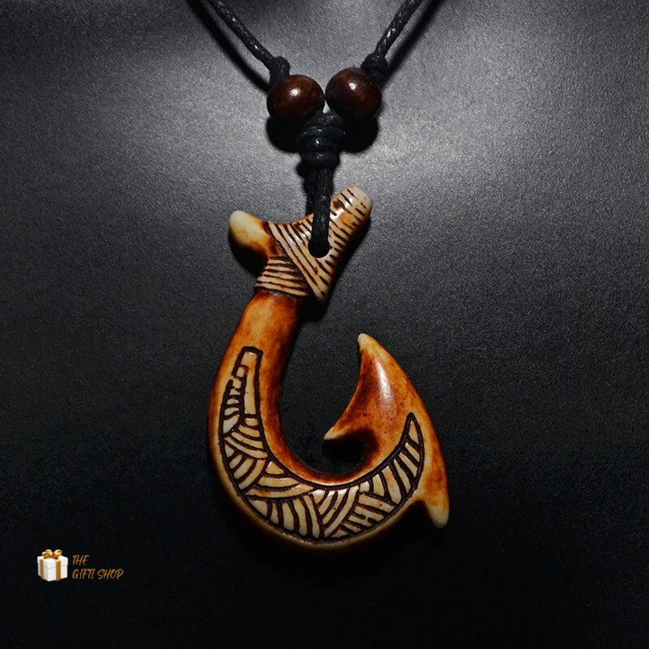 Maori bone necklace Fish Hook pendant
