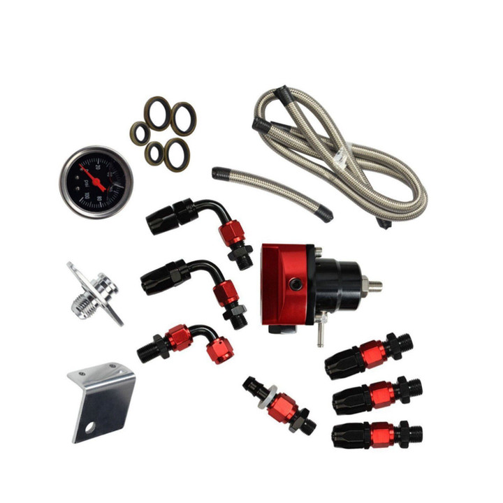 Black&Red Adjustable Fuel Pressure Regulator Kit An 6 Fitting End 160Psi 
