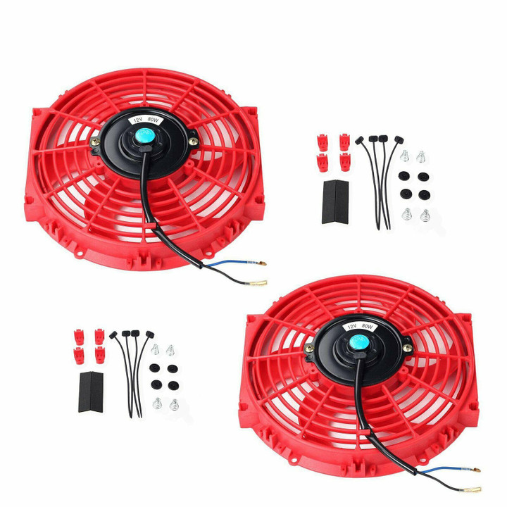 2X10" Electric Radiator/Engine Cooling Fan+Mounting Zip Tie Kit Red Universal