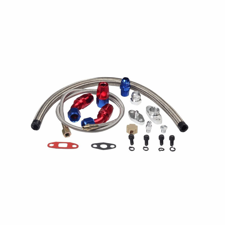 T3 T4 T04E T60 T61 T70 Complete Kits Turbo Charger Oil Drain Return + Feed Line