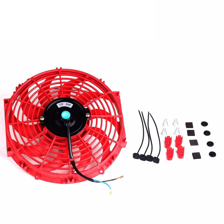 Red 12" Electric Radiator/Engine Cooling Fan+Mounting Zip Tie Kits Universal 
