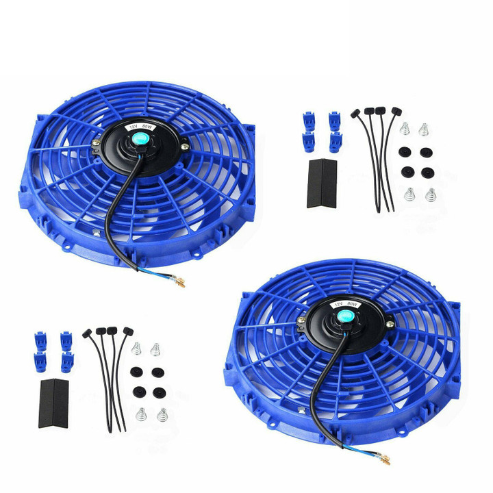 2X 12" Blue Electric Radiator/Engine Cooling Fan+Mounting Zip Tie Kit Universal 
