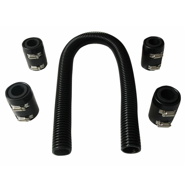 Black 48" Stainless Steel Radiator Flexible Coolant Water Hose Kit + 4X Caps New