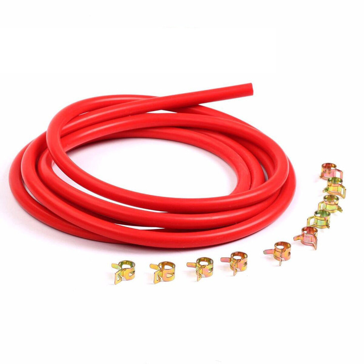 10 Feet Red 5/16'' 8Mm Silicone Vacuum Hose + 10 Pc 12Mm Spring Clip Clamps 
