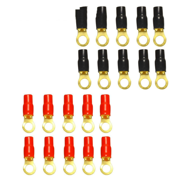 20 Pack 4 Awg Wire Crimp Cable 4 Gauge Gold Ring Terminal Red/Black Boots 3/8"- 
