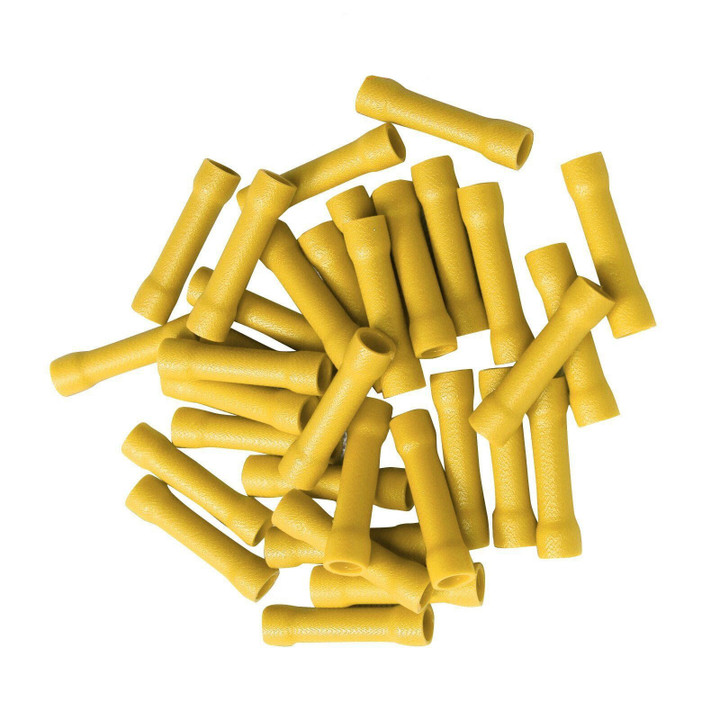 100 Pcs 12-10 Gauge Vinyl Fully Insulated Copper Butt Connectors Yellow- 
