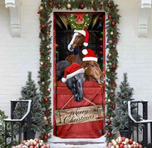 Love Horse Merry Chrismas Door Cover JSD27