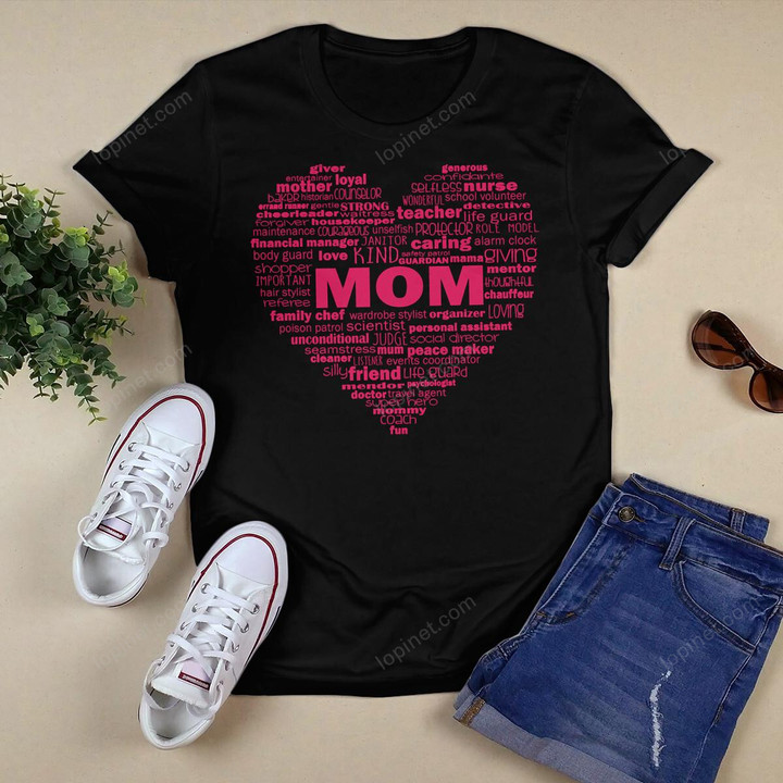 Heart Mom Word Cloud in Pink T-Shirt