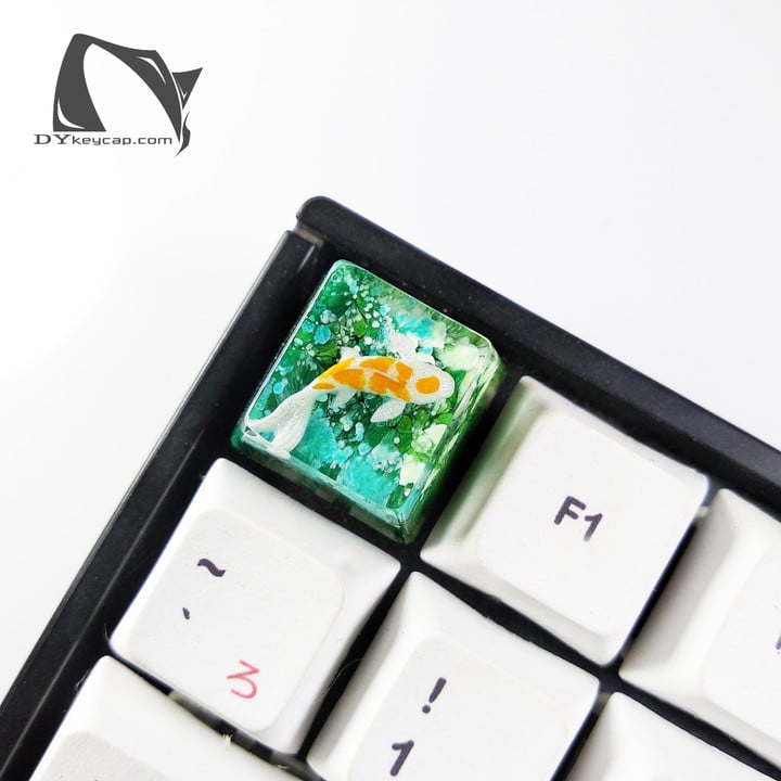 Koi fish key caps, keycap resin handmade, key cap custom, Yin Yang Artisan keycaps, black and white keycaps, blue keycaps, artisan keycaps