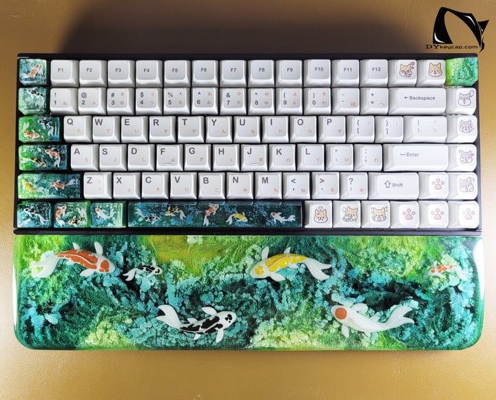Koi fish resin wrist rest Handmade,green color , Keyboard Wrist Rest-Artisan Keycap- gifts for him- Unique Gift for him/her