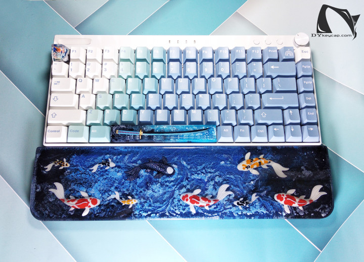 Koi fish resin wrist rest Handmade, blue color , Keyboard Wrist Rest-Artisan Keycap- gifts for him- Unique Gift for him/her