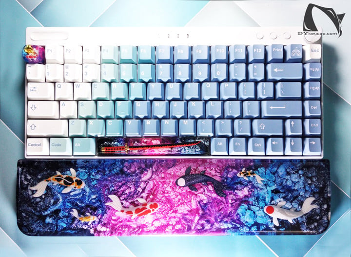 Koi fish resin wrist rest Handmade ,pink blue color, Keyboard Wrist Rest-Artisan Keycap- gifts for him- Unique Gift for him/her