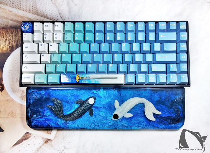 Koi fish resin wrist rest Handmade ,black blue color, Keyboard Wrist Rest-Artisan Keycap- gifts for him- Unique Gift for him/her