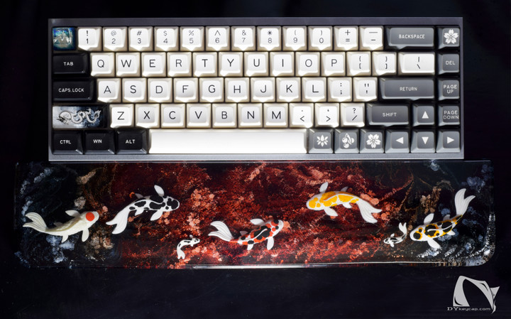 Koi fish resin wrist rest Handmade ,black red color, Keyboard Wrist Rest-Artisan Keycap- gifts for him- Unique Gift for him/her