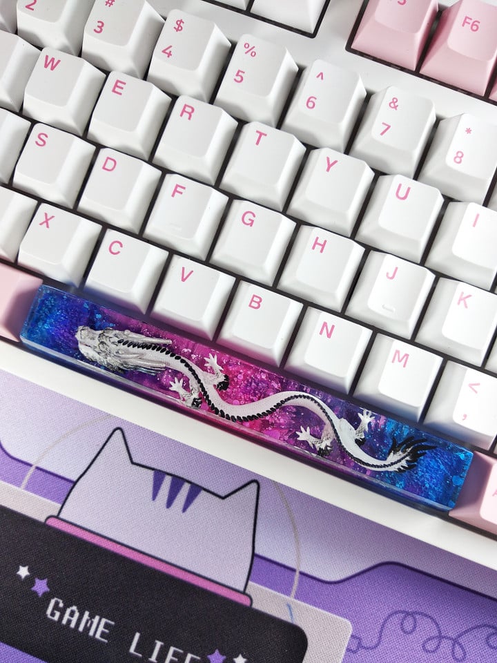 White dragon Spacebar Resin handmade OEM,SA -Artisan Keycap - pink blue keycap