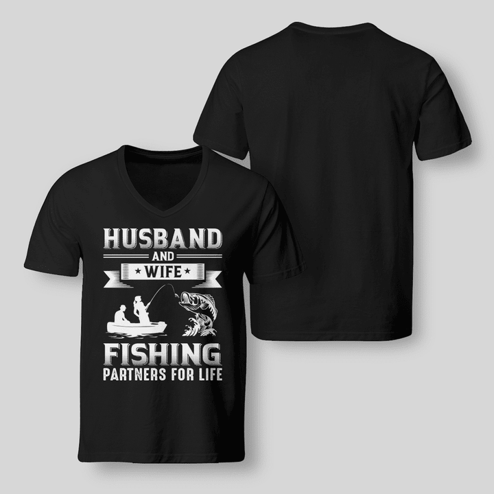 HUSBAND AND WIFE FISHING PARTNERS FOR LIFE | V-NECK T-SHIRT