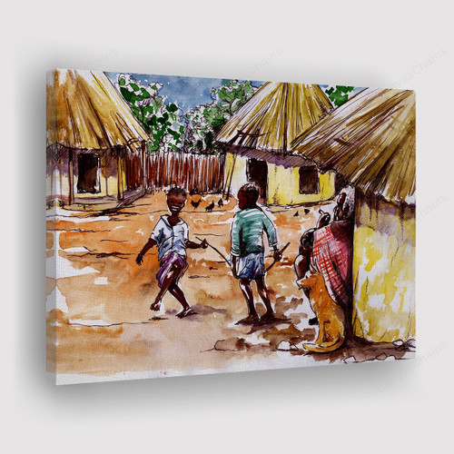 Village Boys Playing Painting Canvas -  African Canvas Print, Canvas Art, Wall Decor For Living Room
