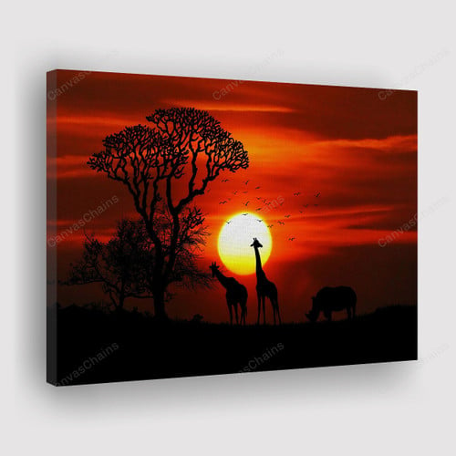 Sunset Of Africa Painting Canvas -  African Canvas Print, Canvas Art, Wall Decor For Living Room