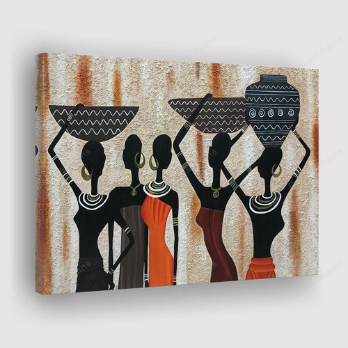 Traditional Women W Water Pot Painting Canvas -  African Canvas Print, Canvas Art, Wall Decor For Living Room
