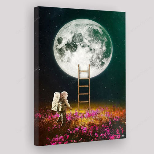 Surreal Moon Flowers Seamless Going To The Moon Painting Canvas - Canvas Art, Canvas Wall Decor, Wall Art, Home Decor