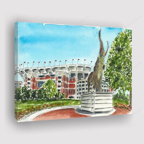 Copy of University Of Alabama, Tuska The Elephant At Bryant Denny Stadium Watercolor Print Painting Canvas - Canvas Print, Canvas Art, Wall Decor For Living Room
