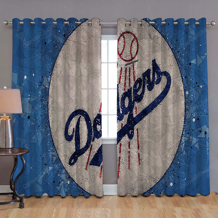 Los Angeles Dodgers Window Curtains - American Baseball Club Blue Abstract National League Blackout Curtains, Living Room Curtains For Window
