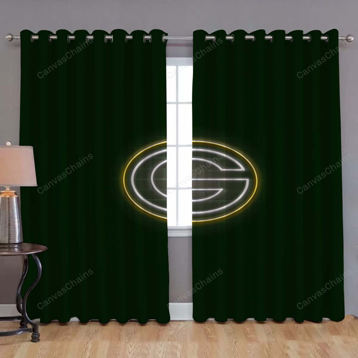 Packer Neon Window Curtains - Green Bay Nfl Packers Blackout Curtains, Living Room Curtains For Window