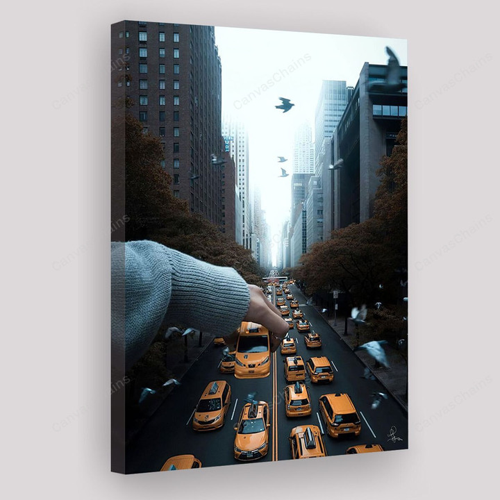 Tudor City Taxi Wong Hailing Taxi Painting Canvas - Canvas Art, Canvas Wall Decor, Wall Art, Home Decor