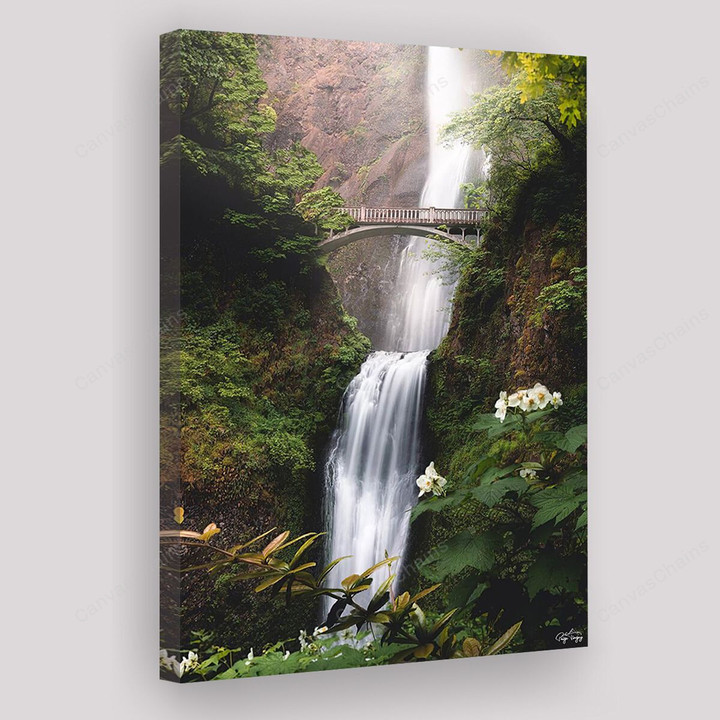 Waterfall Bridge Green Tingey Fairytale Painting Canvas - Canvas Art, Canvas Wall Decor, Wall Art, Home Decor