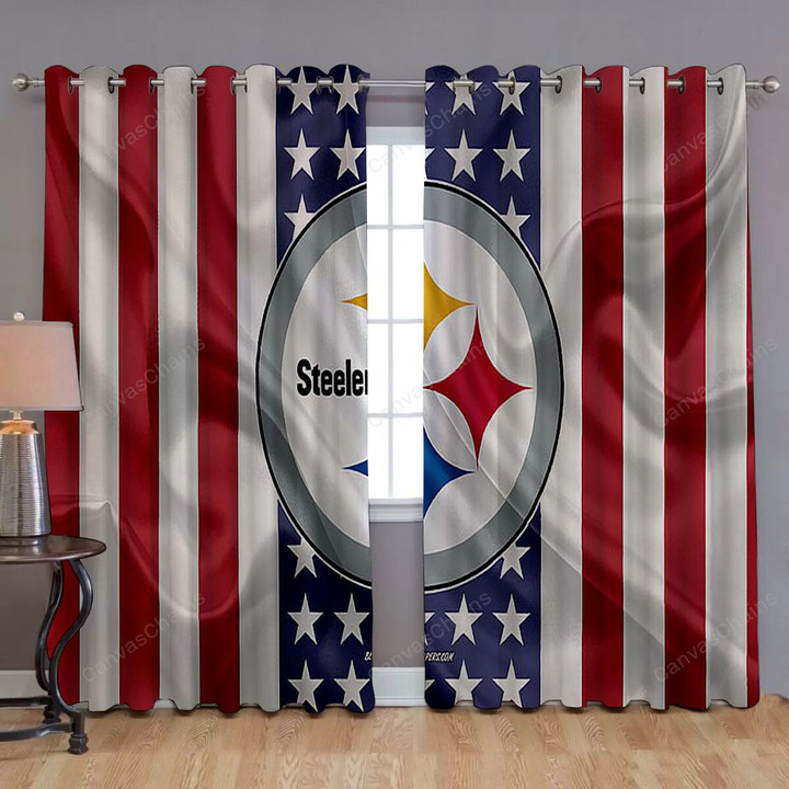 Pittsburgh Sers Window Curtains - Silk American Flag Blackout Curtains, Living Room Curtains For Window