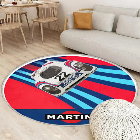 Martini Racing Porsche Auto weiß Teppich Rund, Teppiche - Outdoor
