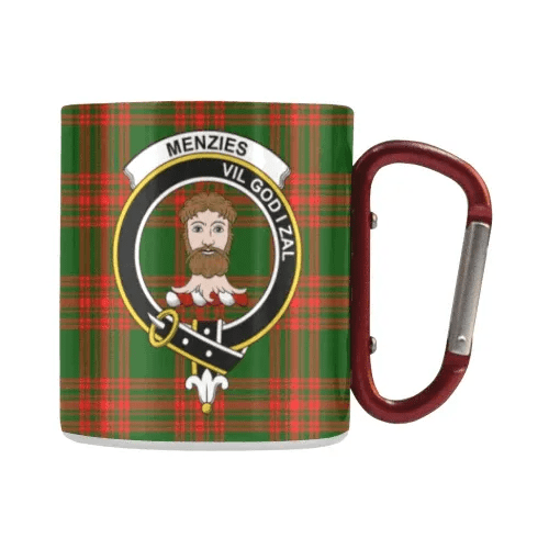 Scottish Menzies Green Family Crest and Red - Green Tartan Personalized Coffee Mugs Scotland Gifts
