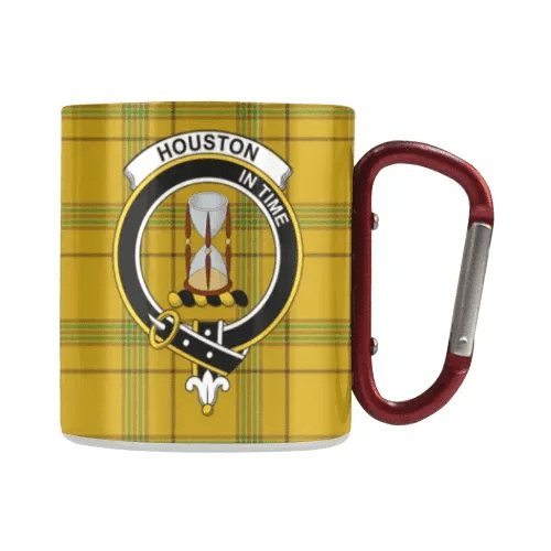 Scottish Houston Family Crest and Yellow Tartan Personalized Coffee Mugs Scotland Gifts
