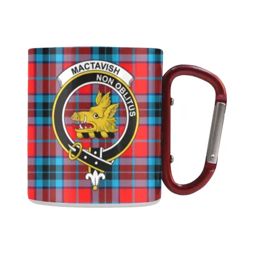 Scottish Mactavish Family Crest and Red - Blue Tartan Personalized Coffee Mugs Scotland Gifts