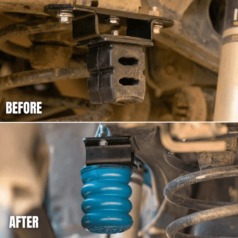 Toyota SUVs rear: stock bump stop before, YotaTV after