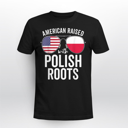 American Raised With Polish Roots USA Poland Flag   Tee Shirt