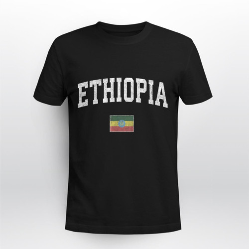 Ethiopia - Vintage Sports Design Ethiopian Flag ee Tee Shirt