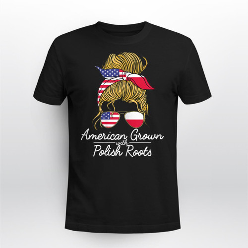 American Grown with Polish Roots Poland and USA Flag   Tee Shirt