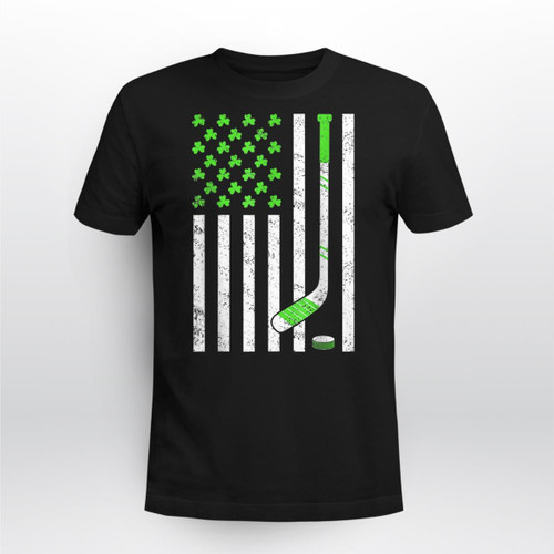 American Flag Irish Hockey Shamrock St Patricks Day Tee Shirt